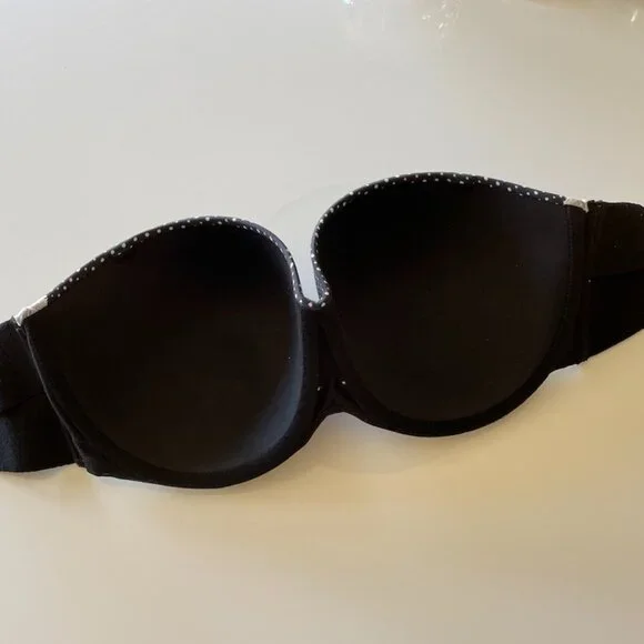 NWOT Victoria's Secret Strapless Black & White polkadot floral lace trim 38DDD - Picture 4 of 15